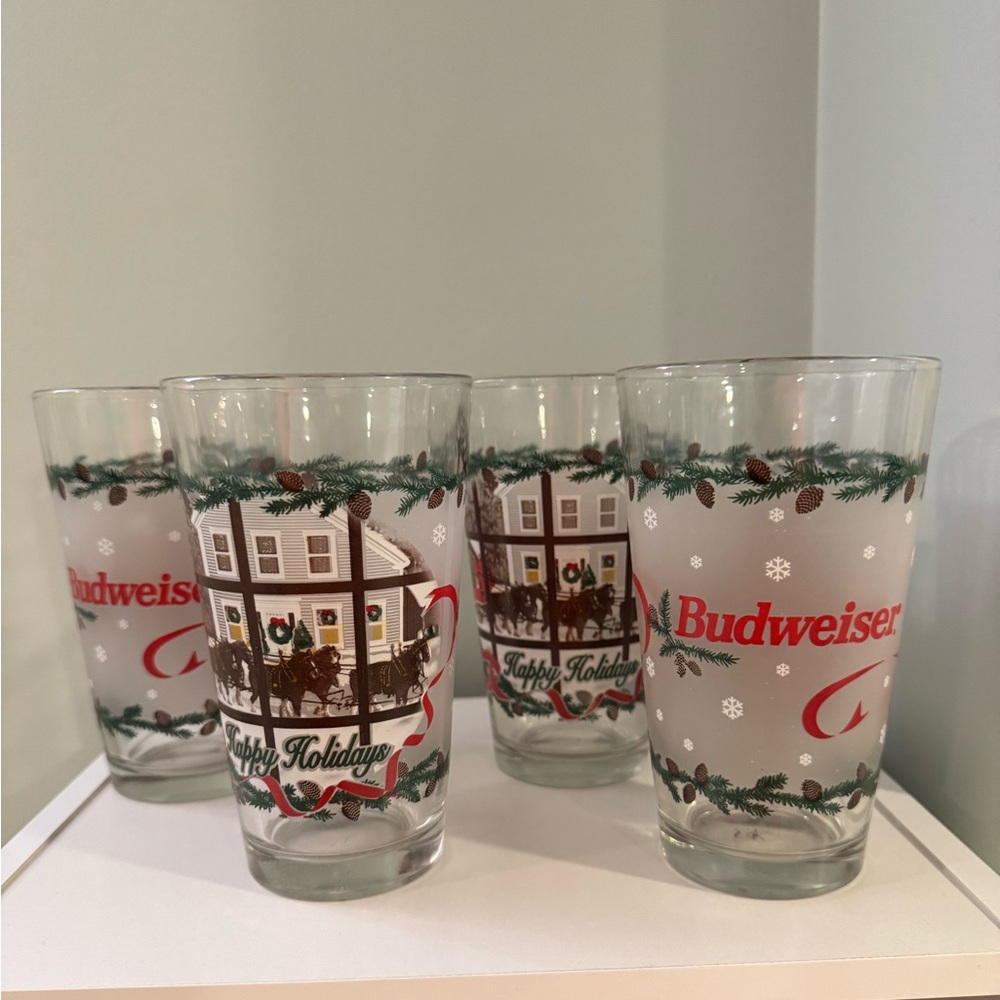 Budweiser Festive Glass Set with Red and Green Accents